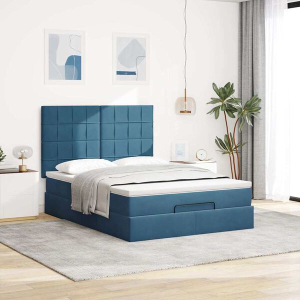 vidaXL Ottoman Bed with Mattresses Dark Blue 140x190cm Velvet