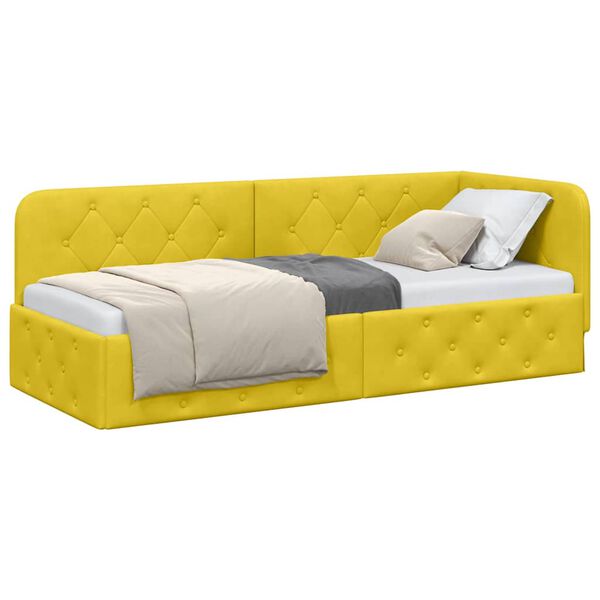 vidaXL Corner Bed Frame with Headboard Yellow 80 x 200 cm Velvet