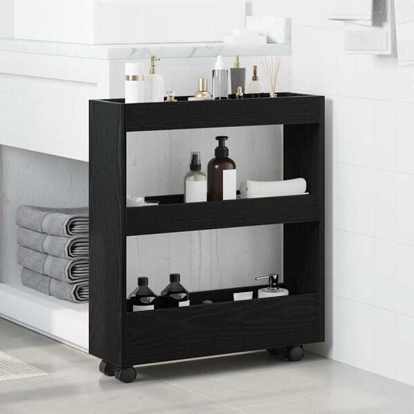vidaXL Narrow Storage Trolley Black Oak 60 x 18 x 70 cm