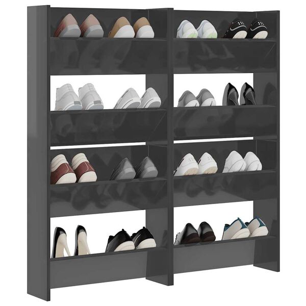 vidaXL Wall Shoe Cabinets 4 pcs High Gloss Grey 60x18x60 cm Engineered Wood