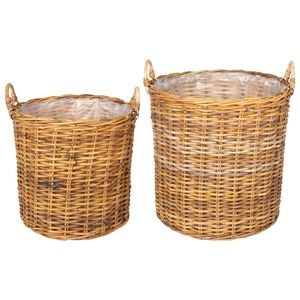 vidaXL Planter Basket with Storage 2 pcs Brown Lacak Rattan