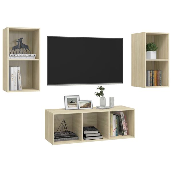 vidaXL 3 Piece TV Cabinet Set Sonoma Oak Engineered Wood