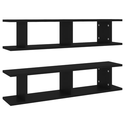 vidaXL Wall Shelf 2 pcs Black 90x18x20 cm Engineered Wood