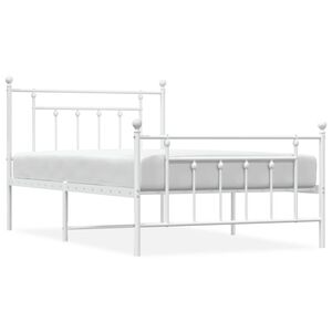 vidaXL Metal Bed Frame without Mattress with Footboard White 107x203cm