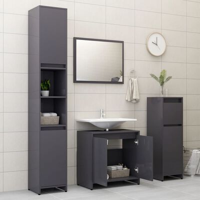 vidaXL Bathroom Cabinet High Gloss Grey 60x33x61 cm Chipboard