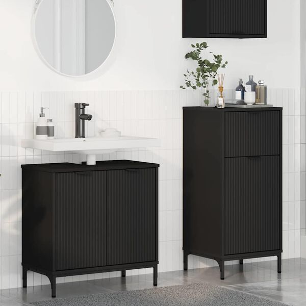 vidaXL Bathroom Furniture Set with Drawer 2 pcs Black Engineered wood