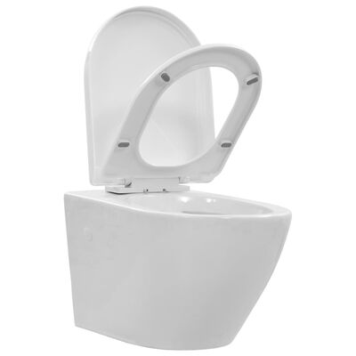 vidaXL Wall Hung Rimless Toilet Ceramic White