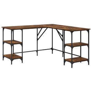 vidaXL Desk Smoked Oak 139x139x75 cm Engineered Wood