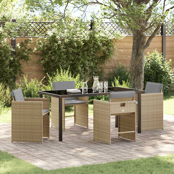 vidaXL Garden Dining Set with Cushion 5 pcs Beige Poly Rattan