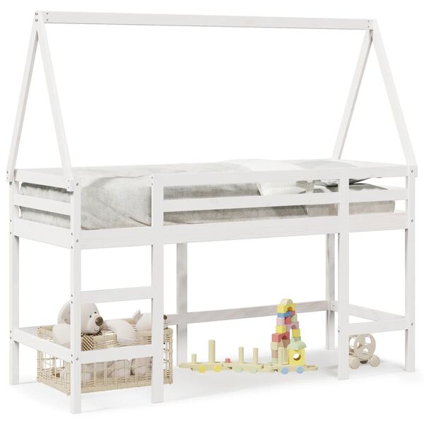 vidaXL Loft Bed with Ladder and Roof without Mattress White 90x200 cm
