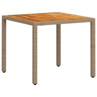 vidaXL Garden Table Beige 90x90x75 cm Poly Rattan Acacia Wood