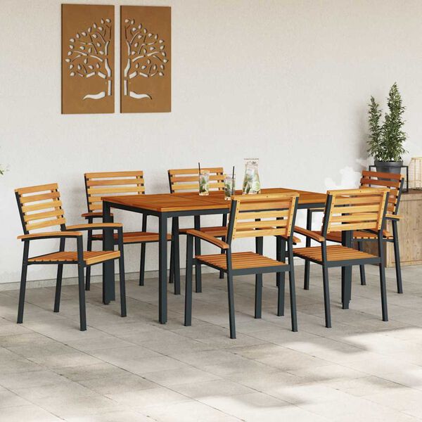 vidaXL Garden Dining Set 7 pcs Black Solid Acacia Wood