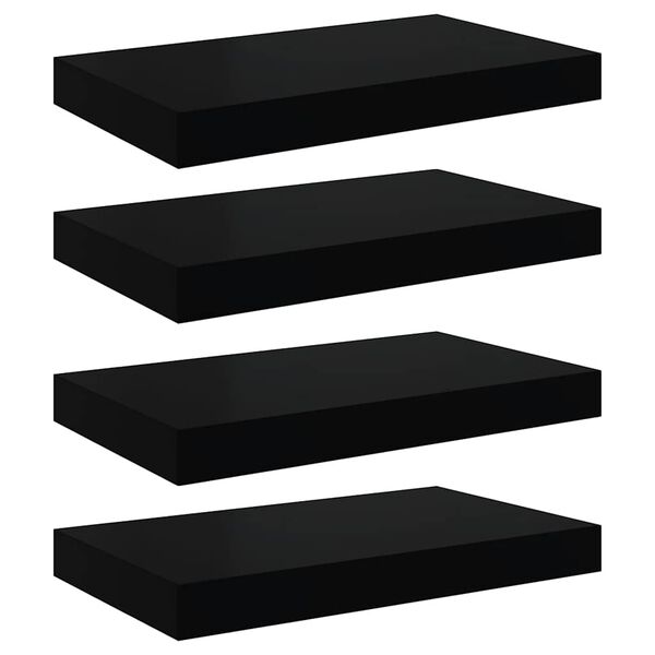 vidaXL Floating Wall Shelves 4 pcs High Gloss Black 40x23x3.8 cm MDF