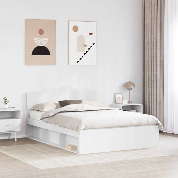vidaXL Bed Frame with Headboard White 140 x 200 cm Solid Pine Wood