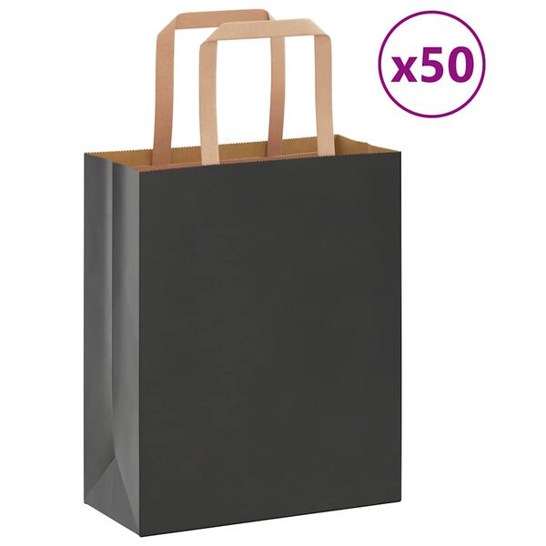 vidaXL Paper Bags 50 pcs with Handles Black 18x8x22 cm