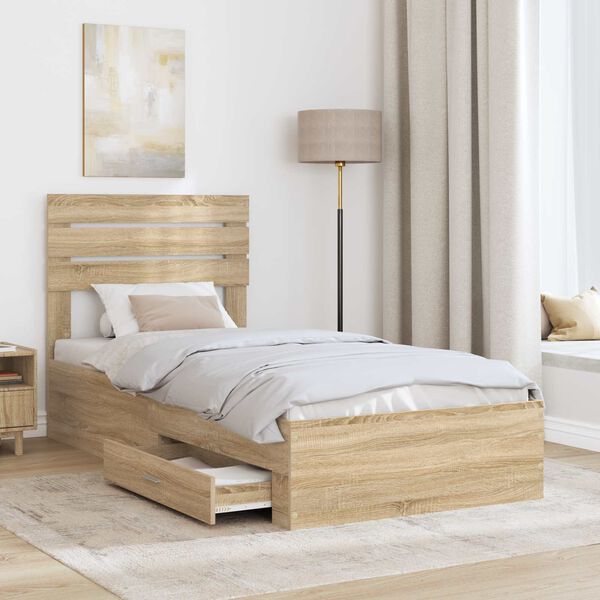vidaXL Bed Frame with Drawer with Headboard Manual Engineered Wood