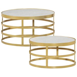 vidaXL Coffee Table | Set of 2 | Brass and White | Marble, Steel | Small