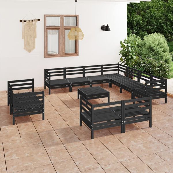 vidaXL 12 Piece Garden Lounge Set Solid Wood Pine Black