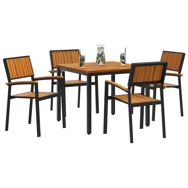 vidaXL Garden Dining Set 5 pcs Black Solid Acacia Wood