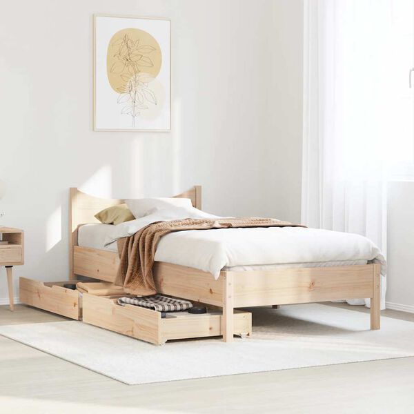 vidaXL Bed Frame with Drawers 75x190 cm Small Single Solid Wood Pine