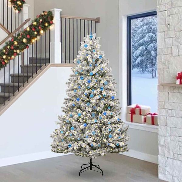 vidaXL Artificial Christmas Tree Green and White 240 cm PVC and Metal