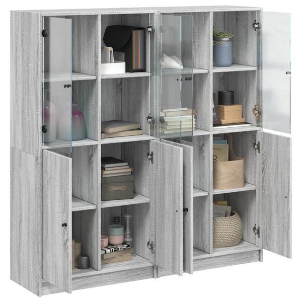 vidaXL Bookcase with Doors Grey Sonoma 136x37x142 cm Engineered Wood