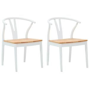 vidaXL Dining Chair 2 pcs White and Natural Solid Rubber Wood