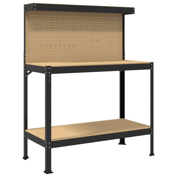 vidaXL Work Benches with Shelf Black 114 x 54 x 145 cm Engineered Wood