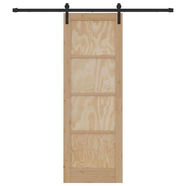 vidaXL Sliding Door Natural and Black 73.5 x 211 cm Solid Pine Wood