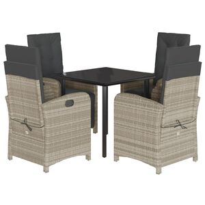 vidaXL 5 Piece Garden Dining Set with Cushions Light Grey Poly Rattan