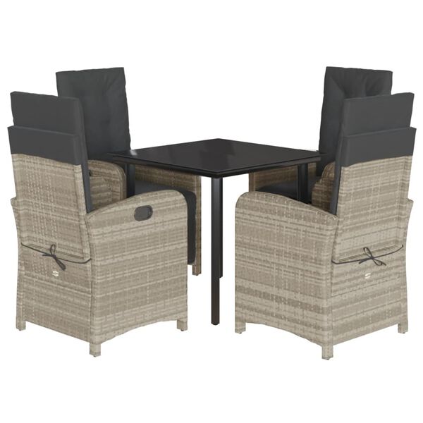 vidaXL 5 Piece Garden Dining Set with Cushions Light Grey Poly Rattan