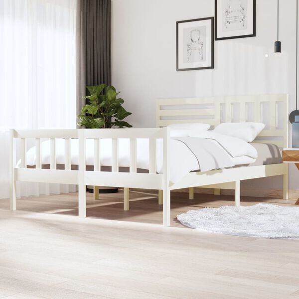 vidaXL Bed Frame without Mattress White Solid Wood 160x200 cm (810093+814155)