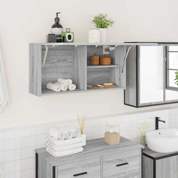 vidaXL Bathroom Wall Cabinet Grey Sonoma 80x25x40 cm Engineered Wood