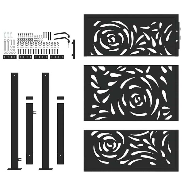 vidaXL Garden Gate Black 100x125 cm Steel Flame Design