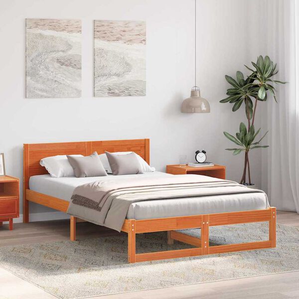 vidaXL Bed Frame with Headboard Wax Brown 120 x 200 cm Solid Pine Wood