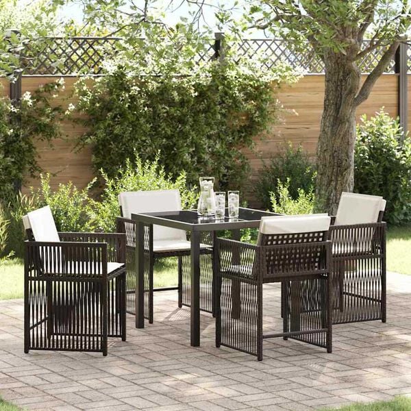vidaXL Garden Dining Set 5 pcs Brown Poly Rattan