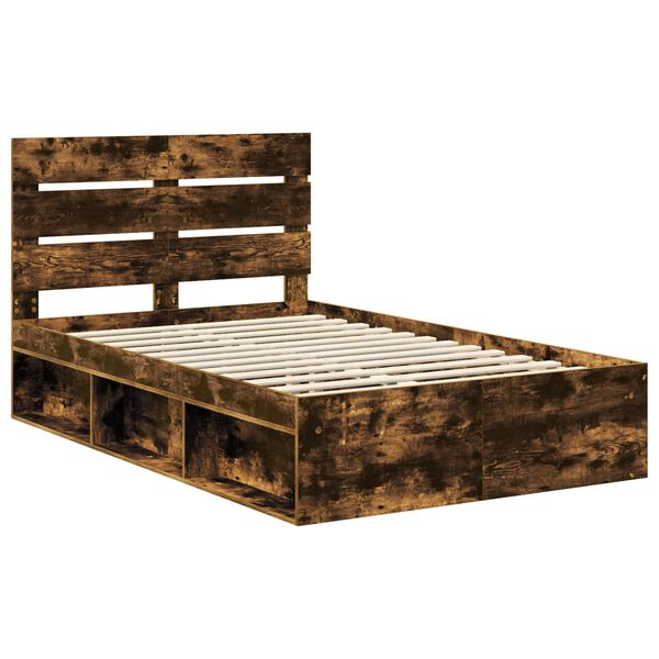 vidaXL Bed Frame Smoked Oak 120 x 200 cm Solid Pine Wood
