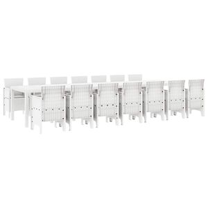 vidaXL Garden Dining Set with Cushions 15 pcs White PP