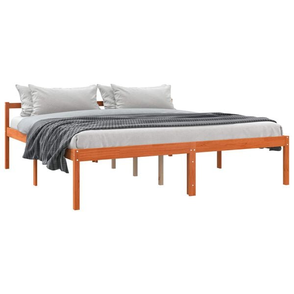 vidaXL Bed Frame with Headboard Wax Brown 200 x 200 cm Solid Pine Wood