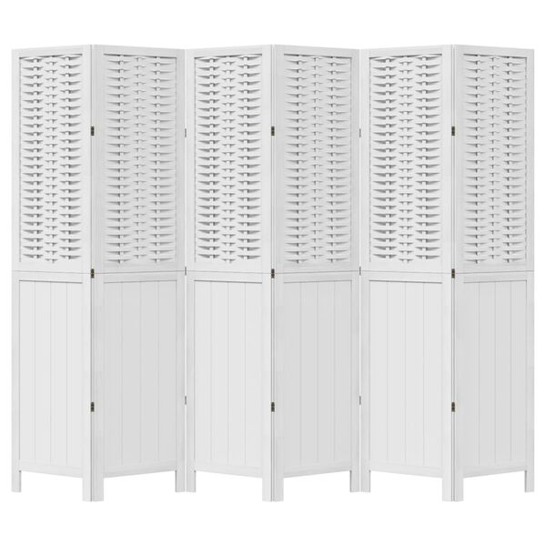 vidaXL Room Divider 6 Panels White Solid Wood Paulownia