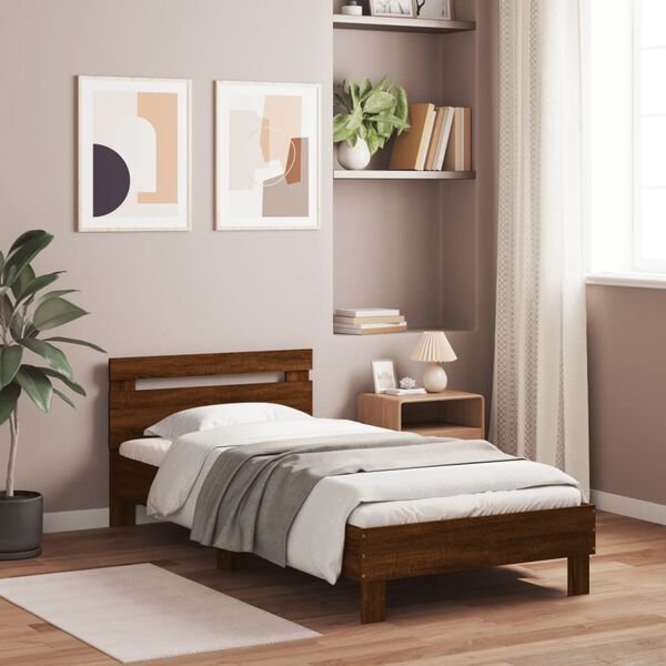 vidaXL Bed Frame without Mattress with Headboard Brown Oak 100x200 cm