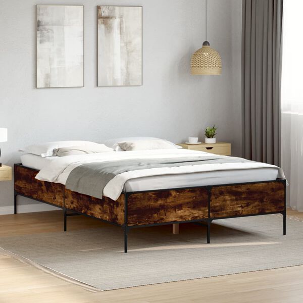 vidaXL Bed Frame without Mattress Smoked Oak 135x190 cm Double