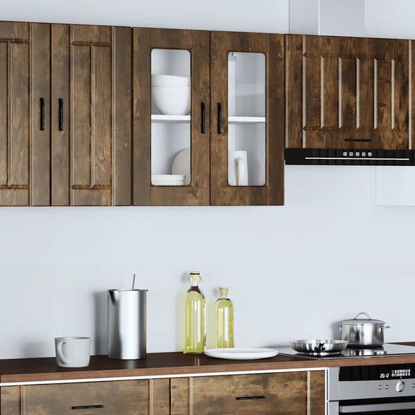 vidaXL Kitchen Wall Cabinet with Glass Door Porto Smoked Oak