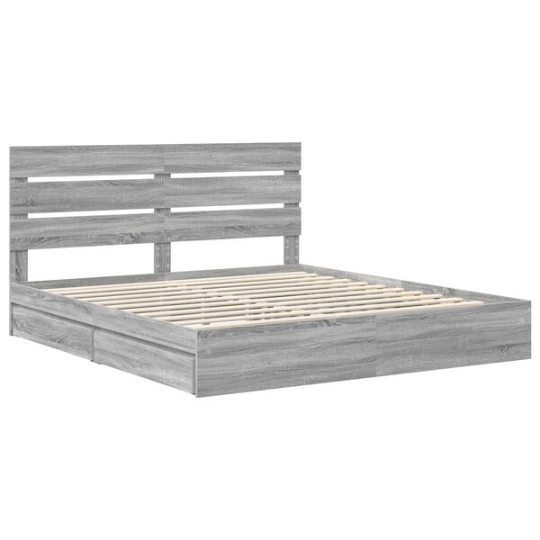 vidaXL Storage Bed Grey Sonoma 200 x 200 cm Engineered Wood