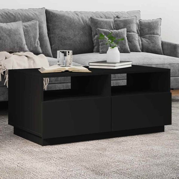 vidaXL Coffee Table with LED Lights Black 90x49x40 cm