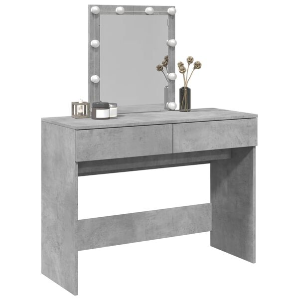 vidaXL Dressing Table with LED Concrete Grey 100x40x130 cm