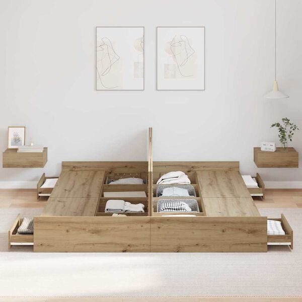 vidaXL Storage Bed Frame Artisan Oak 200 x 200 cm Engineered Wood