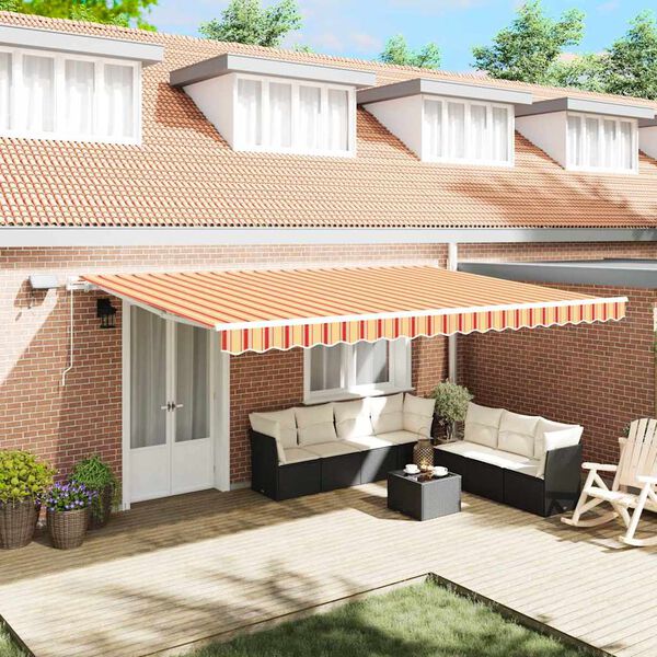 vidaXL Retractable Awning Manual Yellow and Orange 500 x 300 cm