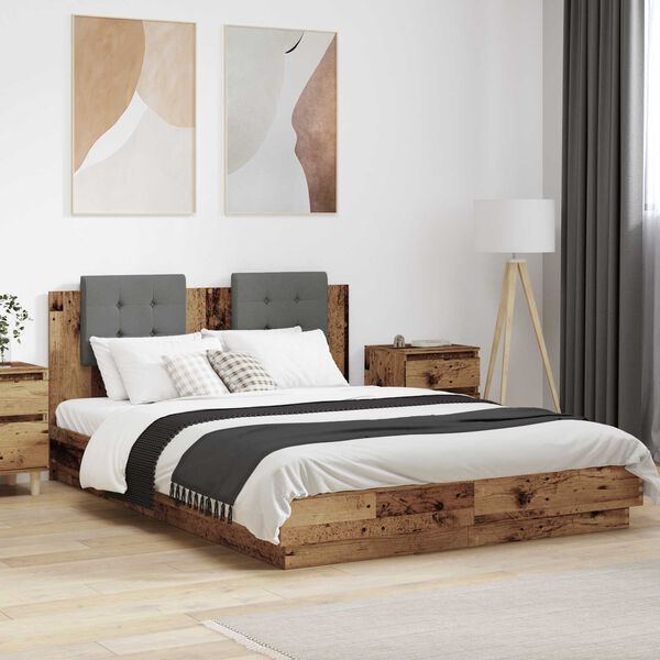 vidaXL Bed Frame with Headboard Old Wood 160 x 200 cm Engineered Wood