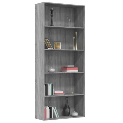 vidaXL 5-Tier Book Cabinet Grey Sonoma 80x30x189 cm Engineered Wood